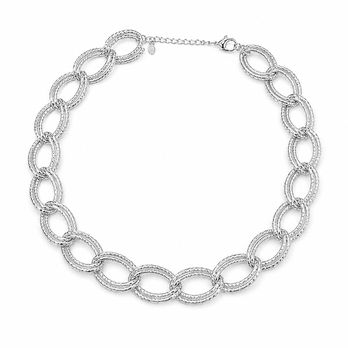 Choker Elo Duplo Trabalhado Ródio Branco