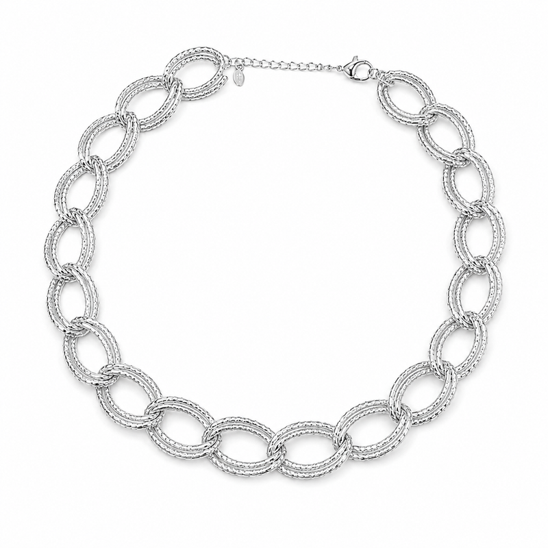 Choker Elo Duplo Trabalhado Ródio Branco