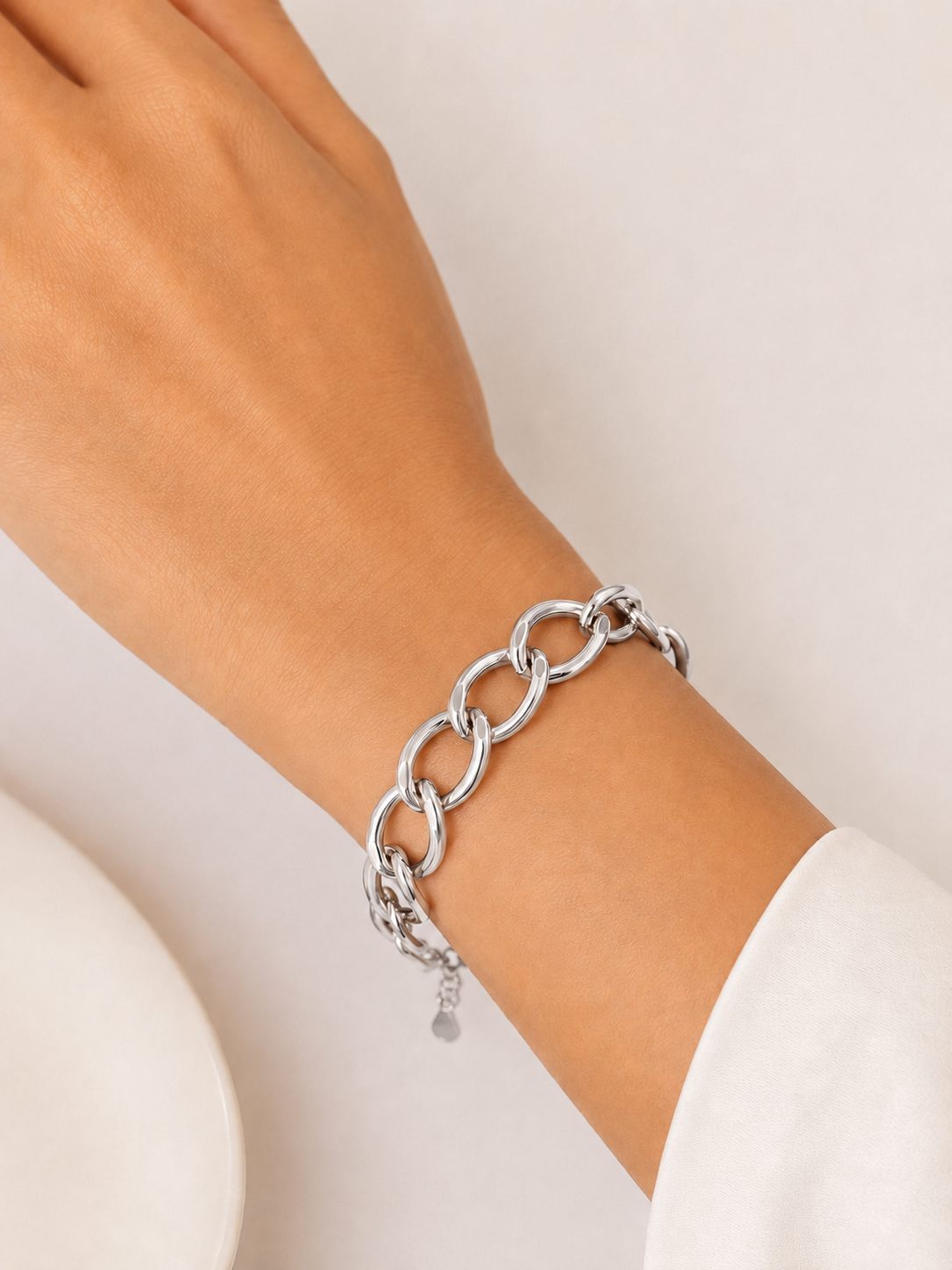 Pulseira Elo Groumet 1x1 Maxi Ródio Branco