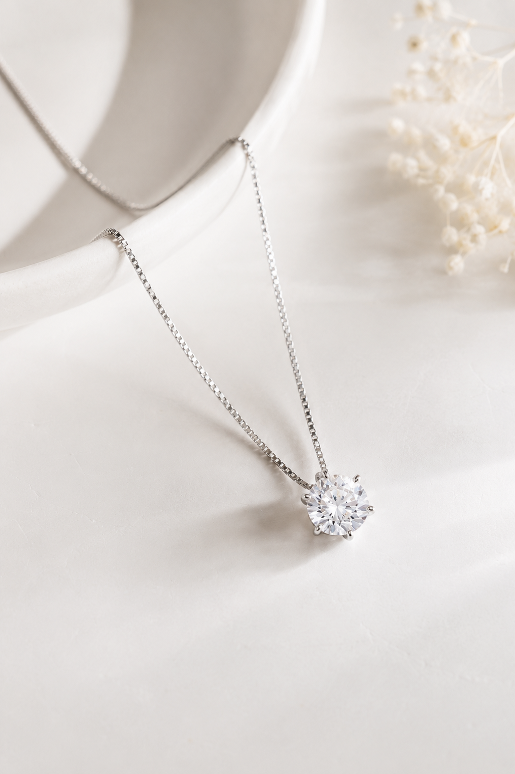 Colar Ponto de Luz Zircônia Cristal Ródio Branco