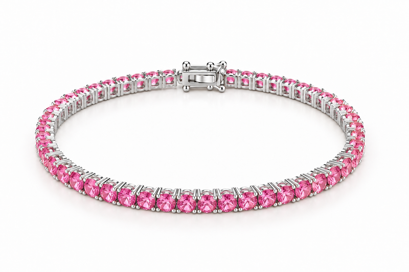 Pulseira Riviera Três Pontas Pink Ródio Branco