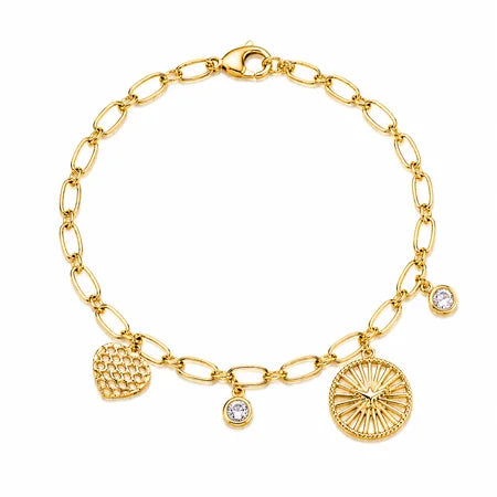 Pulseira Elo Oval com Pendurados Espírito Santo Ouro 18k