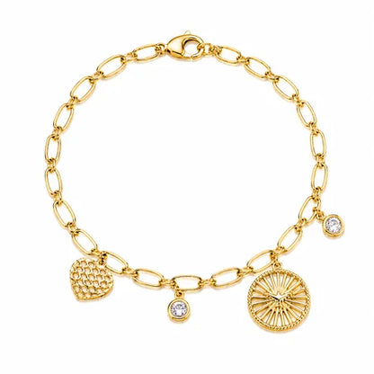 Pulseira Elo Oval com Pendurados Espírito Santo Ouro 18k