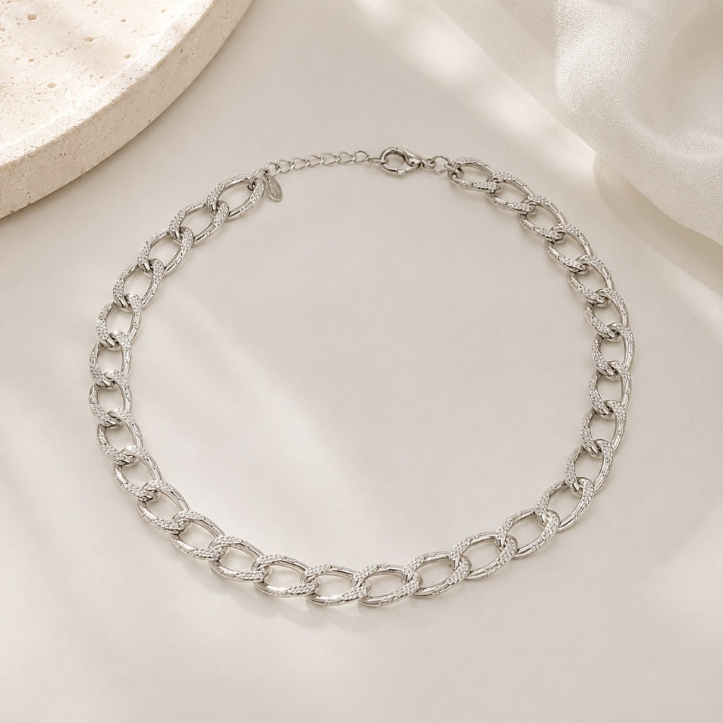 Choker Elo Groumet Trabalhado Ródio Branco