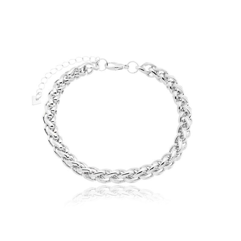 Pulseira Trançada Bold Folheada em Ródio Branco