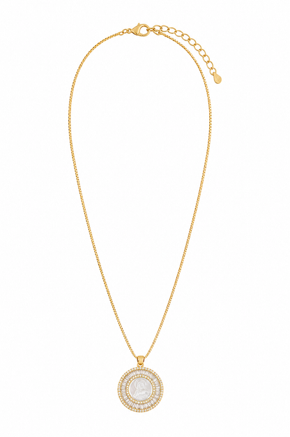 Colar Madre Pérola Navete Cravejado Ouro 18k