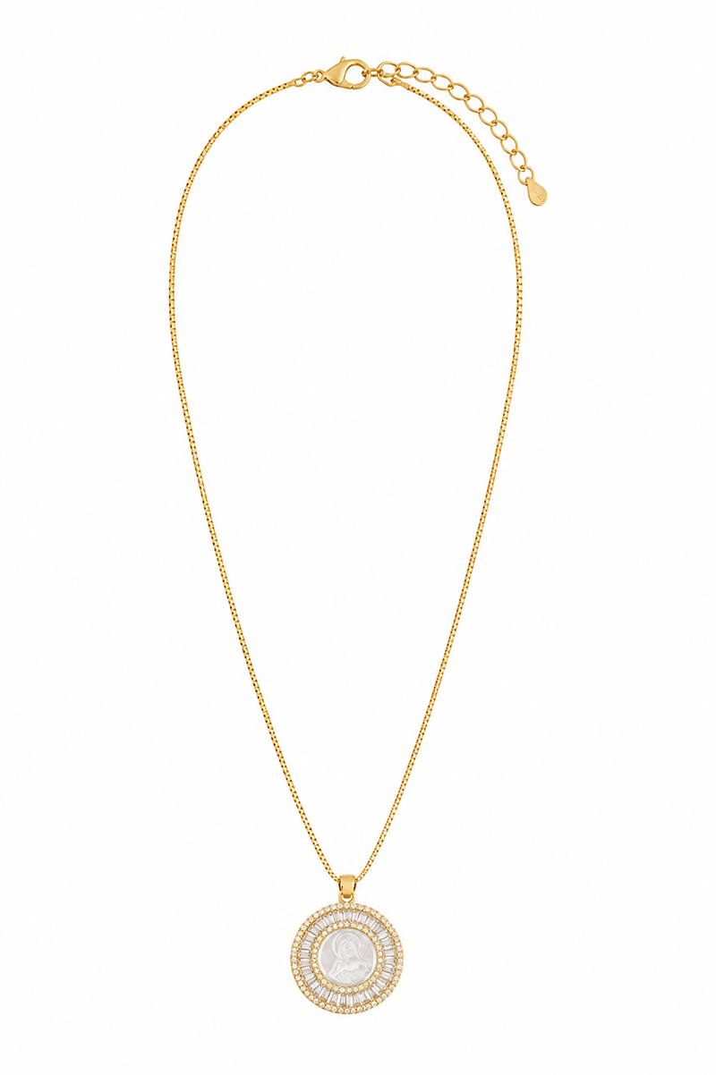 Colar Madre Pérola Navete Cravejado Ouro 18k