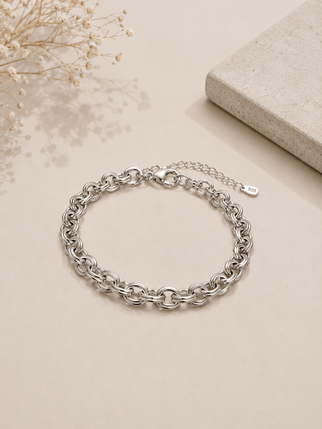Pulseira Elo Duplo Ródio Branco