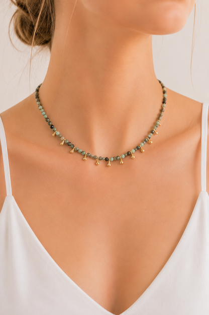 Colar Gotinhas com Pedra Natural Ouro 18k