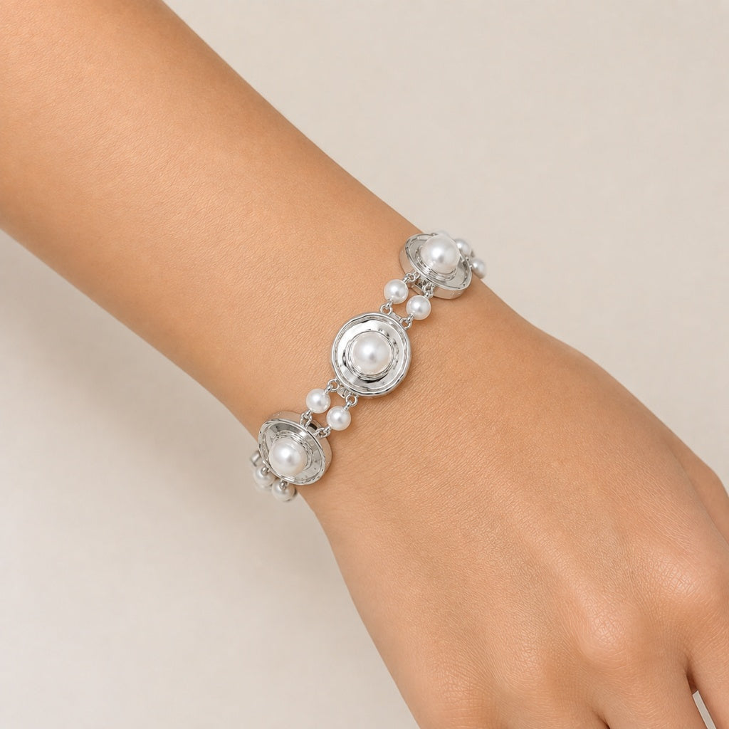 Pulseira Majestade Pérola Ródio Branco