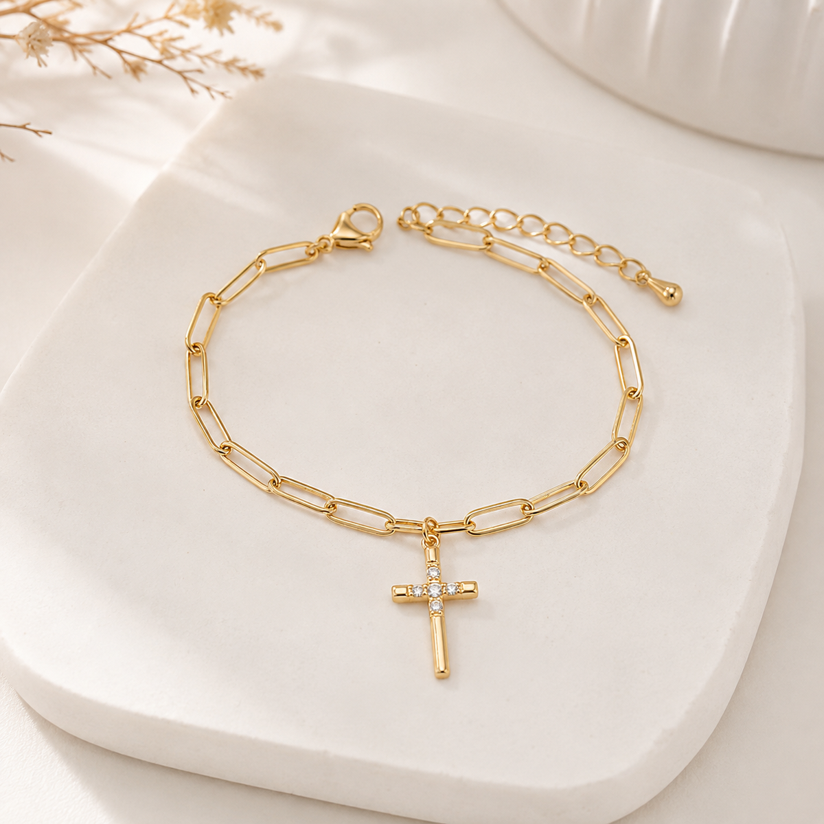 Pulseira Cartier com Cruz Cravejada Ouro 18k