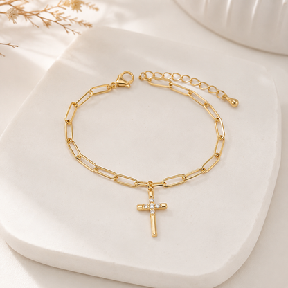 Pulseira Cartier com Cruz Cravejada Ouro 18k