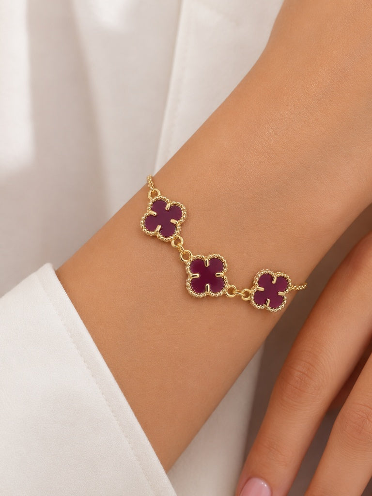 Pulseira Trevo Polímero Cereja Ouro 18k
