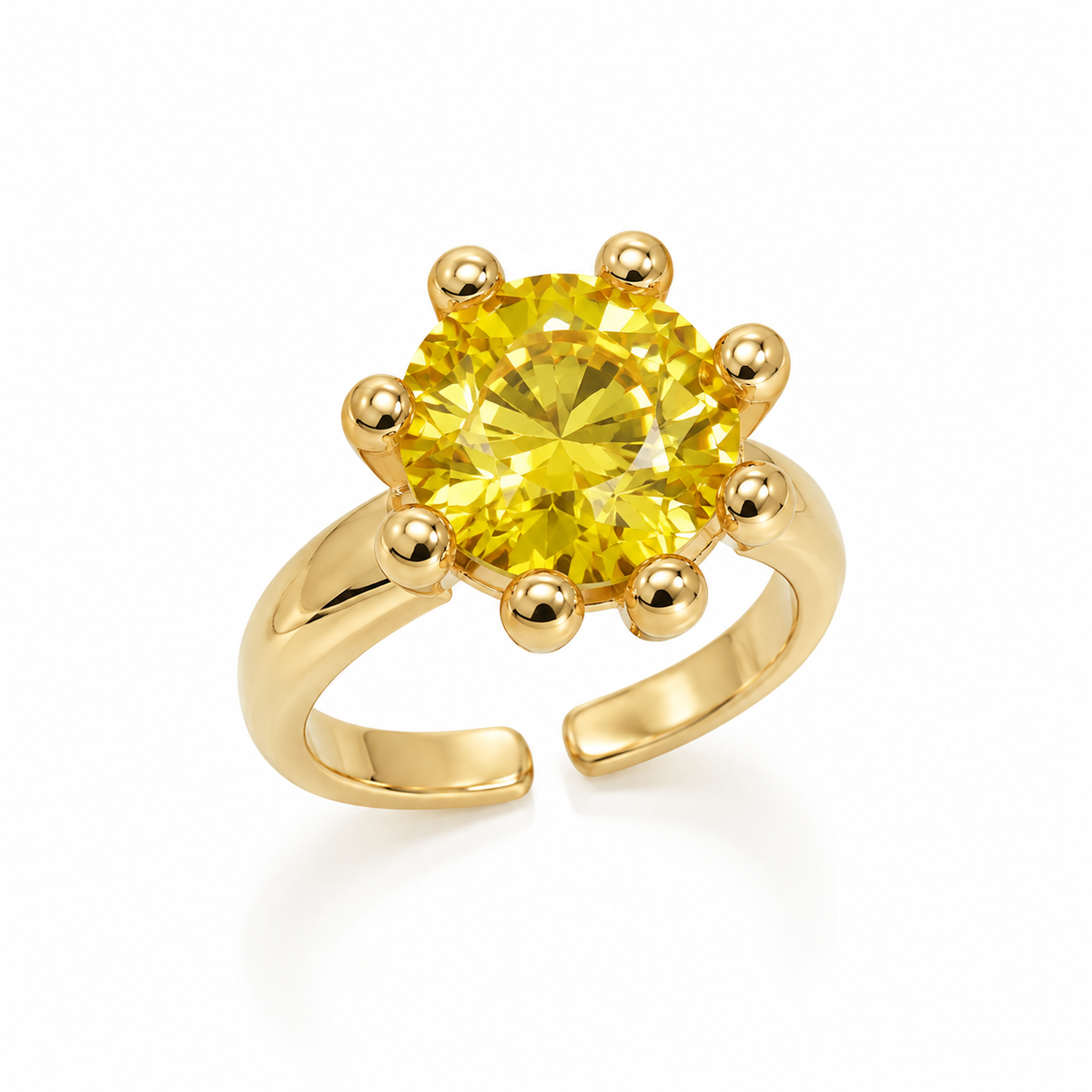 Anel Solitário Regulável Zircônia Amarelo Manteiga 12mm Ouro 18k