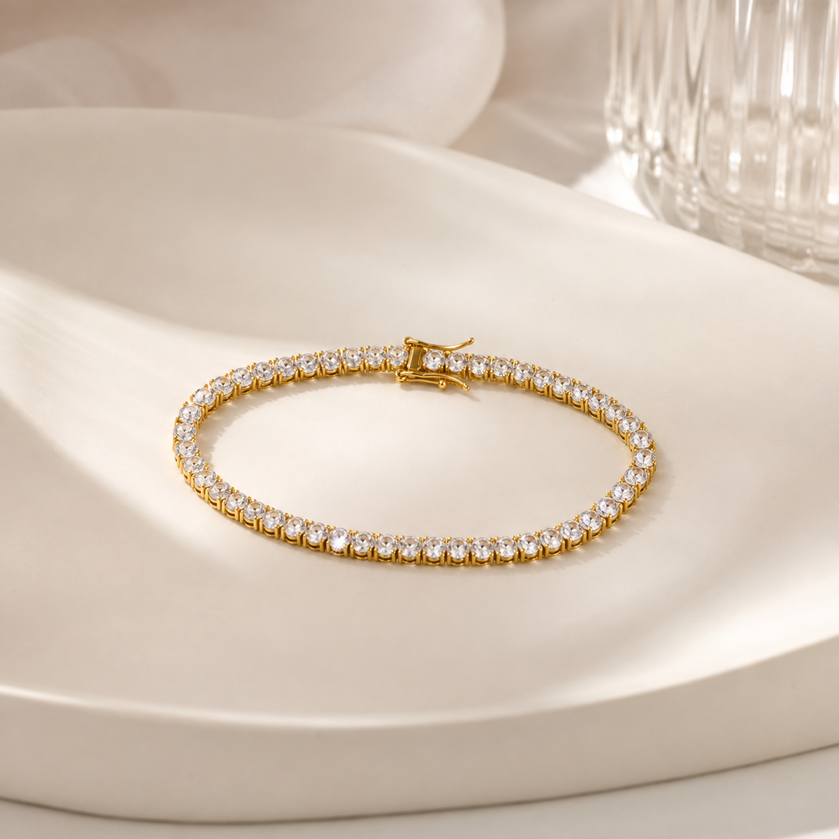 Pulseira Riviera Três Pontas Cristal Ouro 18k
