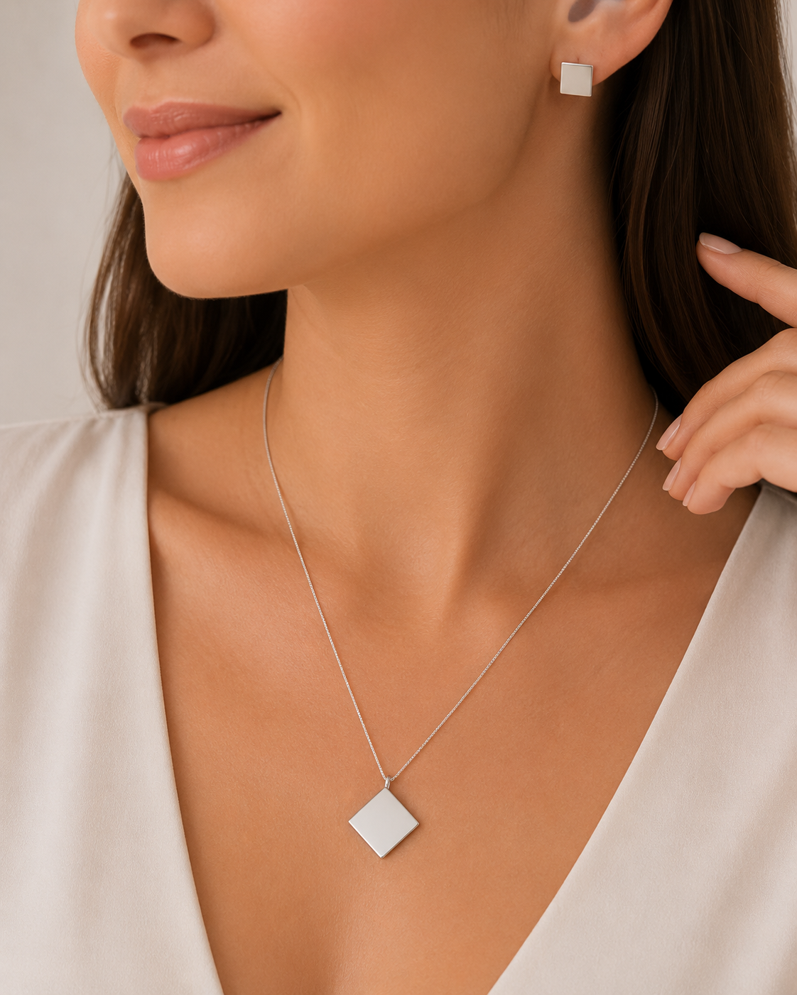 Conjunto Quadrado Liso Prata 925