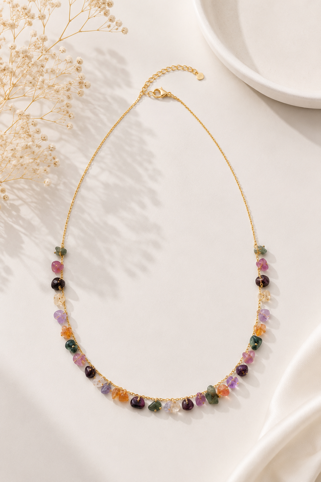 Colar Cascalho Colorido Natural Ouro 18k