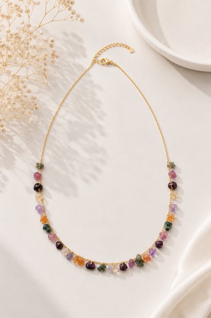 Colar Cascalho Colorido Natural Ouro 18k