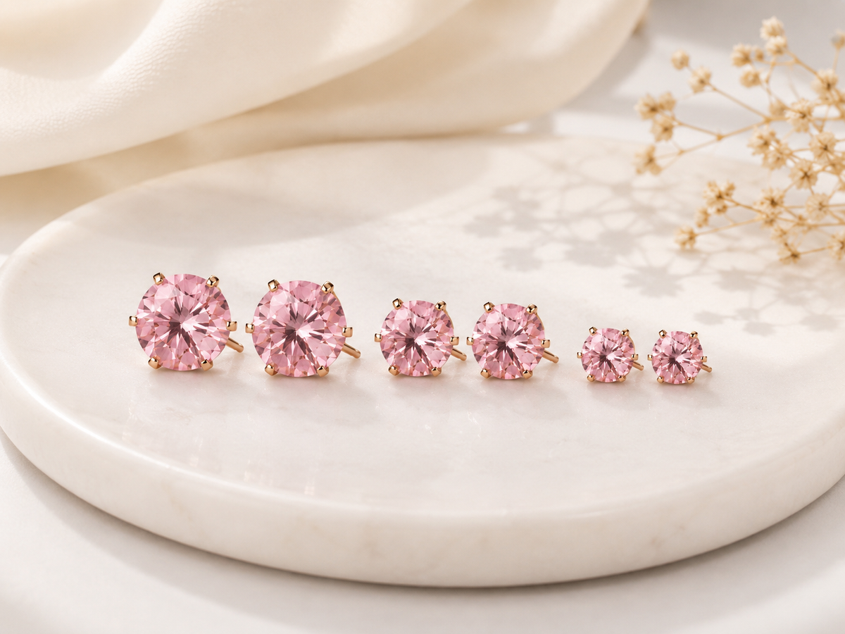 Brinco Trio Zircônia Quartzo Rosa Ouro 18k