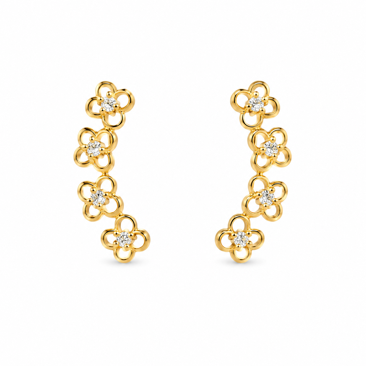 Brinco Ear Cuff Flores Cravejada MontClair Ouro 18k