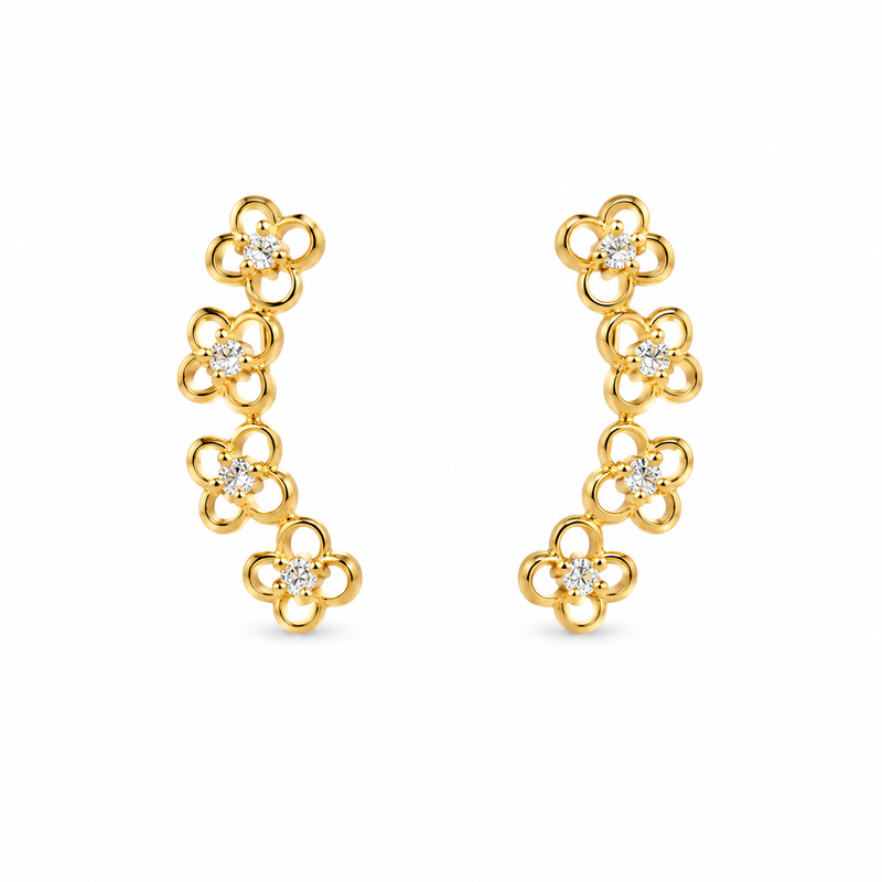 Brinco Ear Cuff Flores Cravejada MontClair Ouro 18k