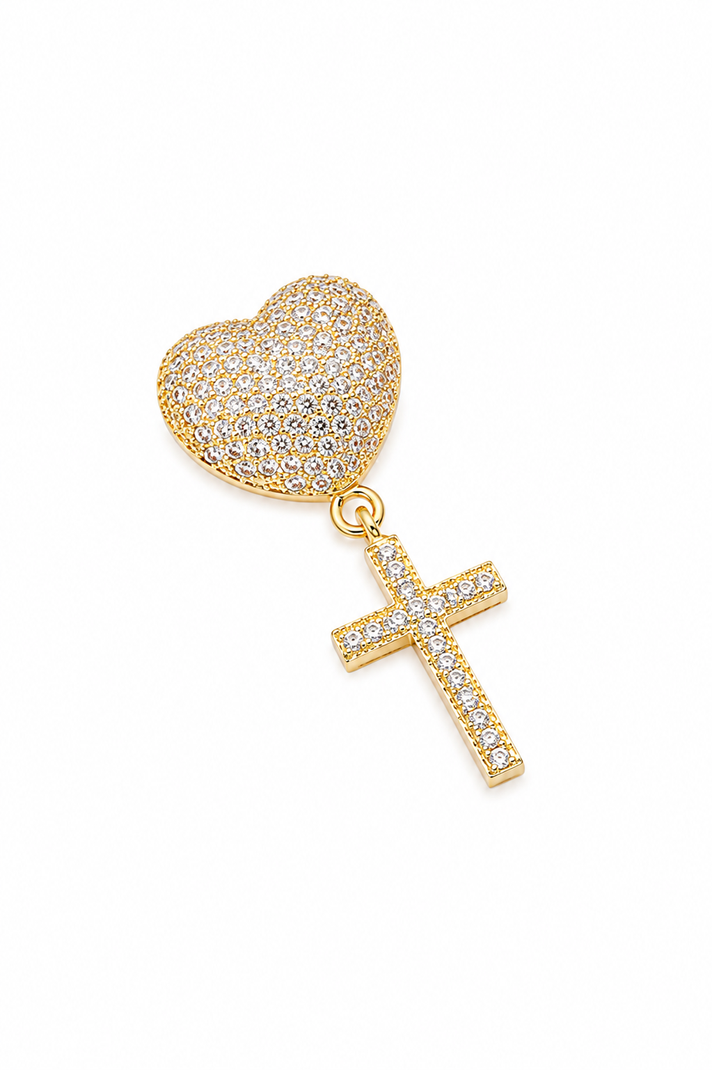 Pingente Coração com Cruz Cravejado Ouro 18k