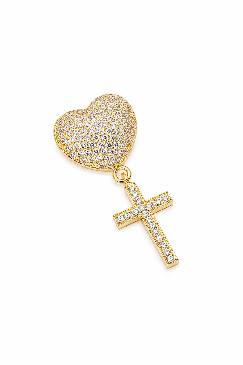 Pingente Coração com Cruz Cravejado Ouro 18k