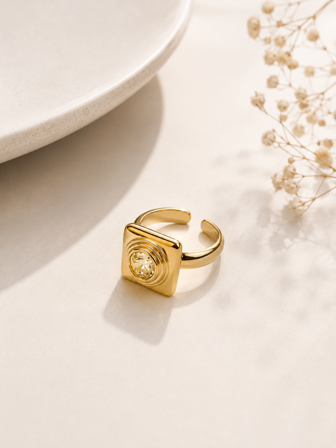 Anel Quadrado Citrino Ouro 18k