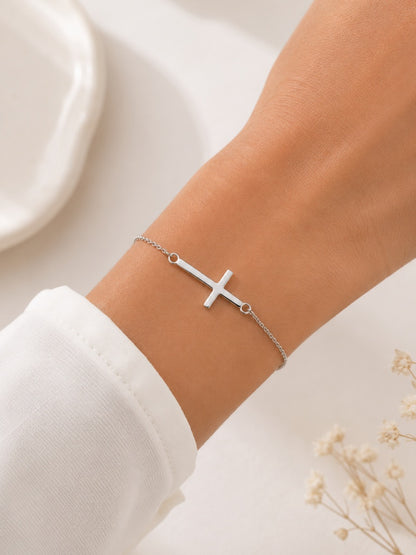 Pulseira Cruz Horizontal Prata 925