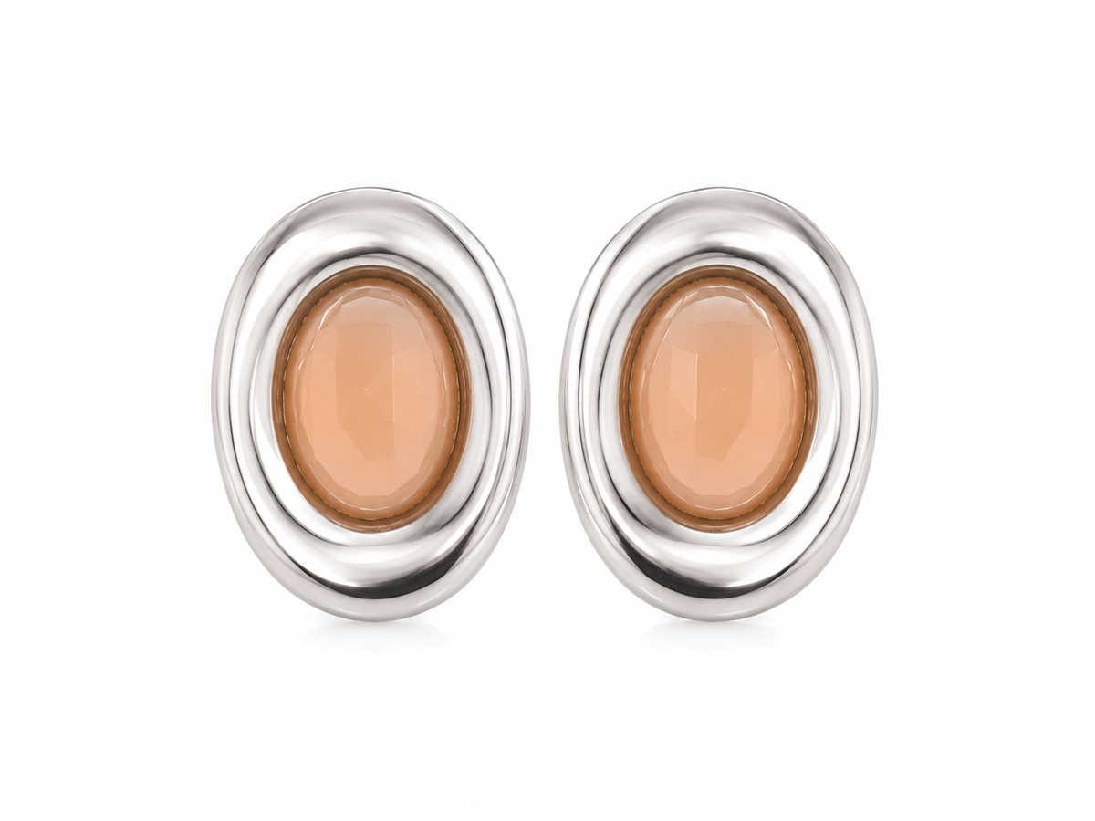Brinco Pedra Natural Nude Ródio Branco