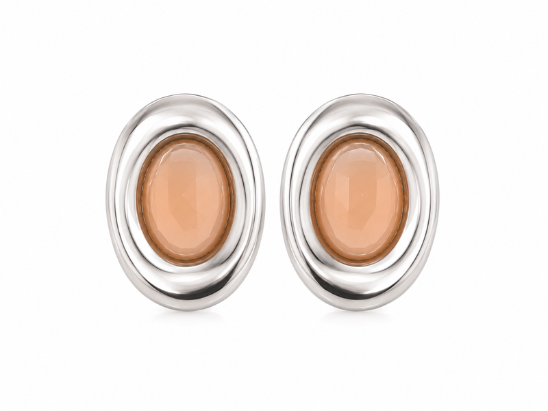 Brinco Pedra Natural Nude Ródio Branco
