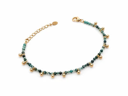 Pulseira Pedra Natural com Bolinha de Metal Ouro 18k
