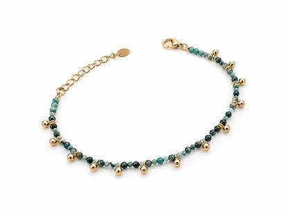 Pulseira Pedra Natural com Bolinha de Metal Ouro 18k