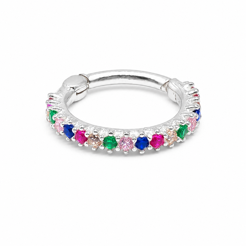 Piercing Argola Full Color Micro Zircônia Prata 925