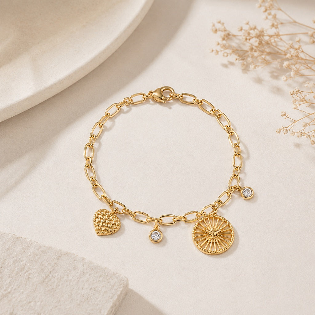 Pulseira Elo Oval com Pendurados Espírito Santo Ouro 18k