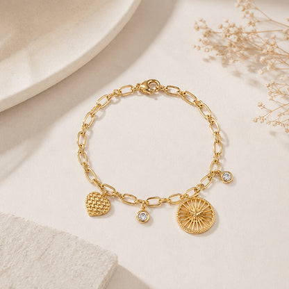 Pulseira Elo Oval com Pendurados Espírito Santo Ouro 18k