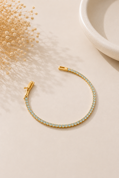 Pulseira Riviera Quartzo Verde 2mm Ouro 18k