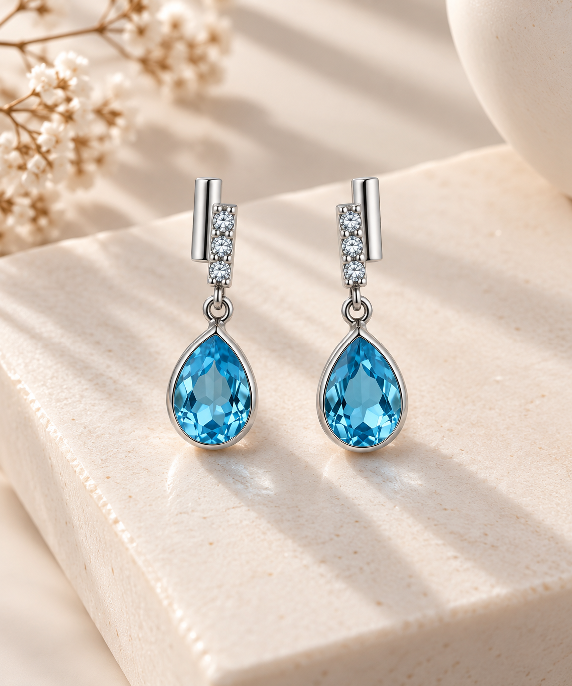 Brinco Pendulo Gota Azul Prata 925