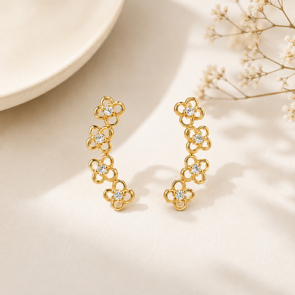 Brinco Ear Cuff Flores Cravejada MontClair Ouro 18k