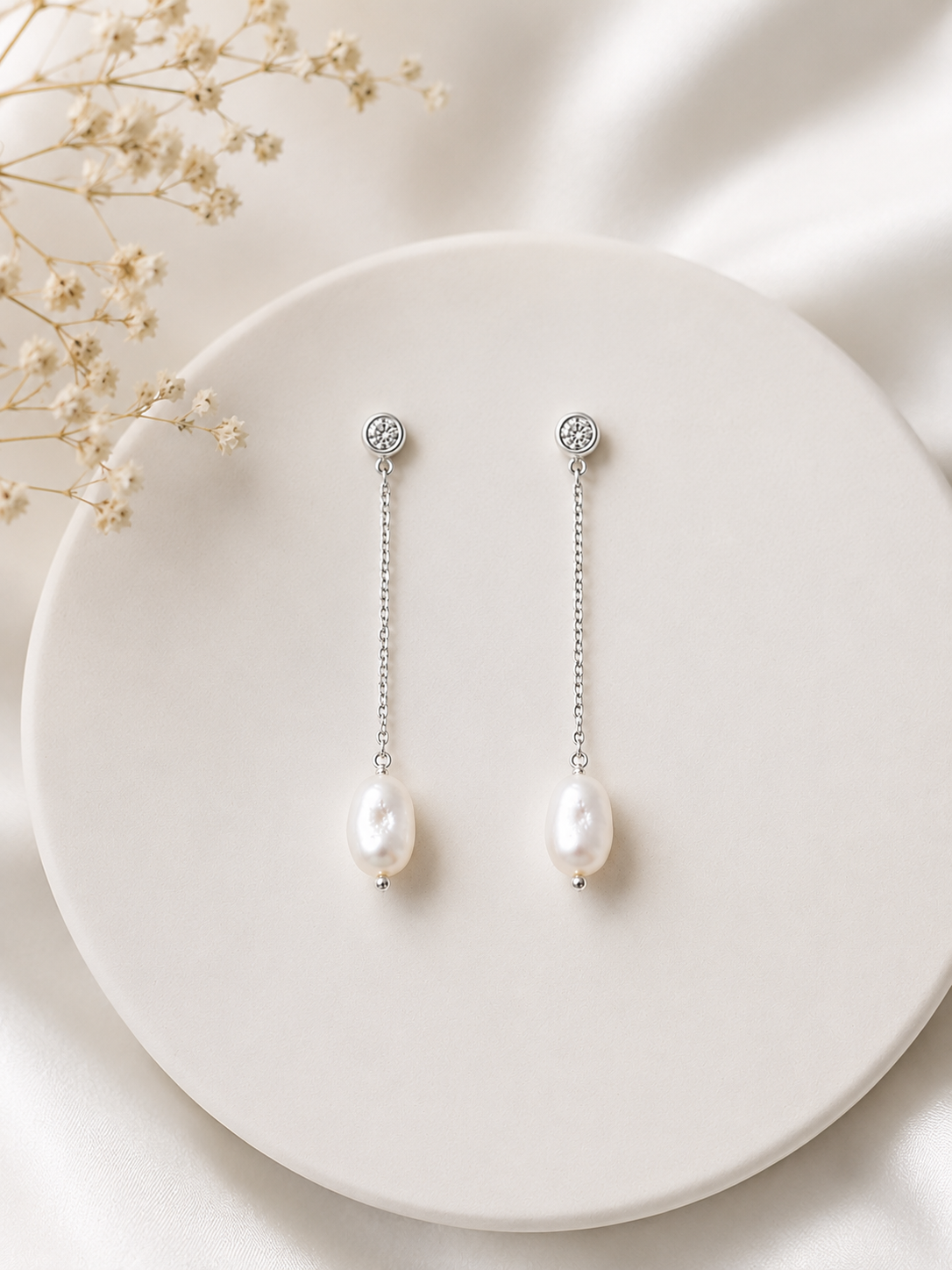 Brinco Ponto de Luz Pérola de Água Doce Prata 925