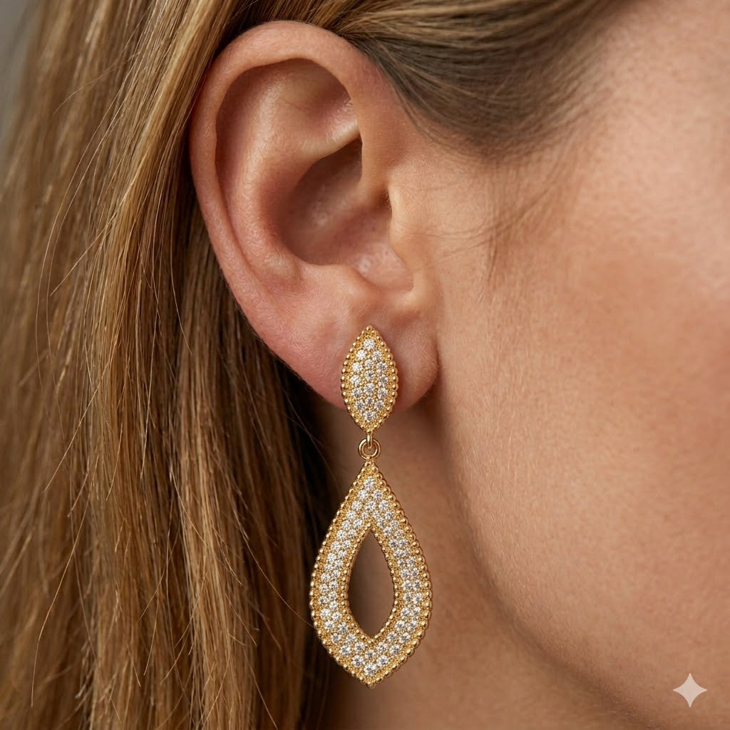 Brinco Glamour Cravejado Ouro 18k