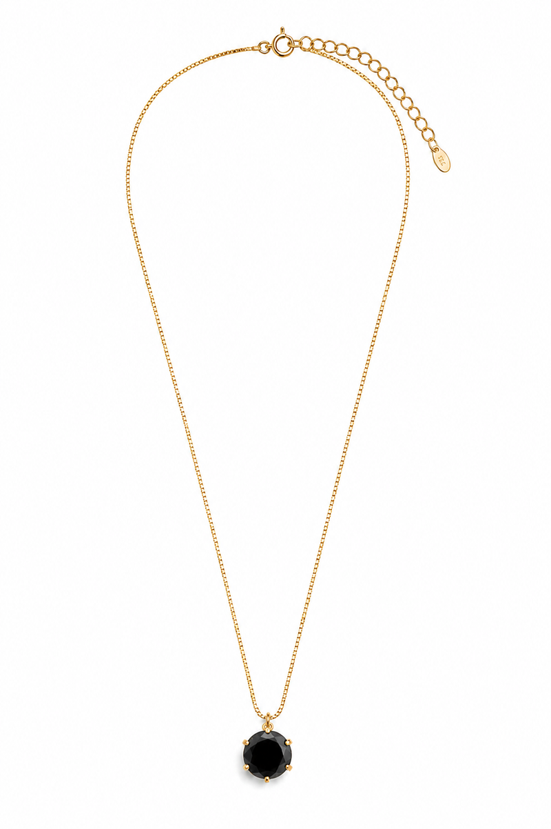 Colar Ponto de Luz Zircônia Ônix Ouro 18k