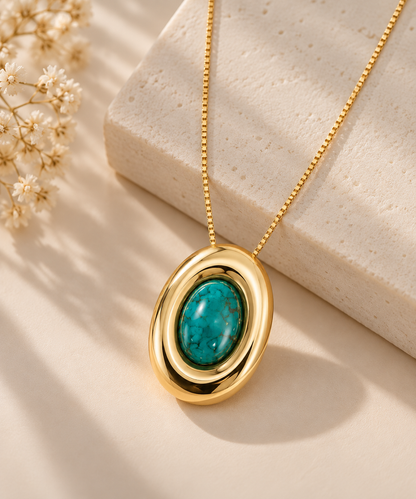 Scarlat SKU 15351 foto 2 | Colar Oval com Pedra Natural Ouro 18k