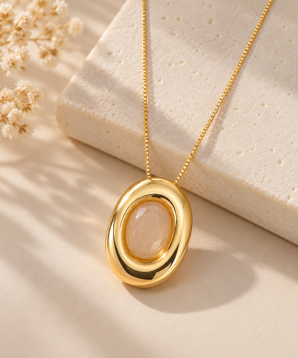 Scarlat SKU 15350 foto 2 | Colar Oval com Pedra Natural Ouro 18k