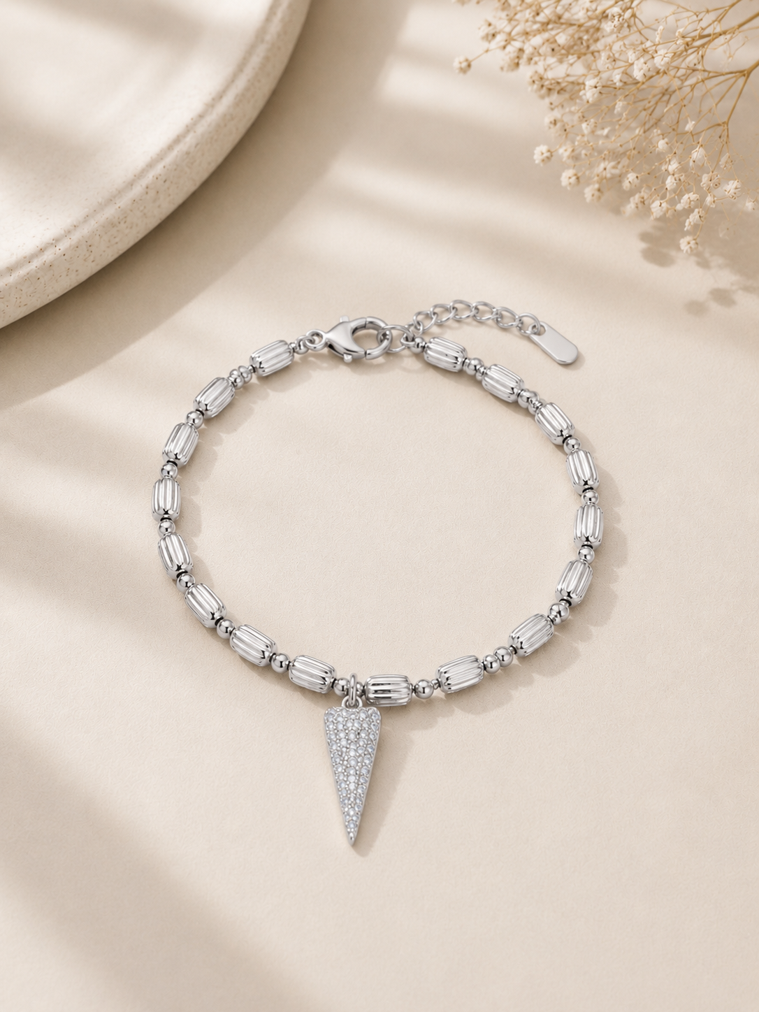 Pulseira "Quadradinha" com Coração Zircônia Ródio Branco