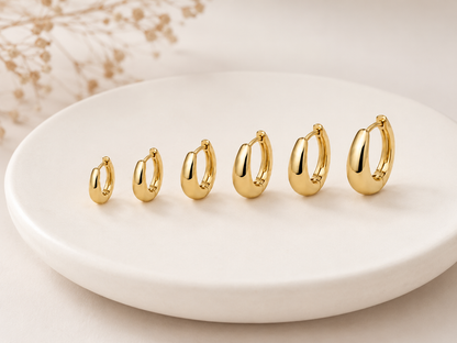 Brinco Trio Click Redondo Liso Ouro 18k