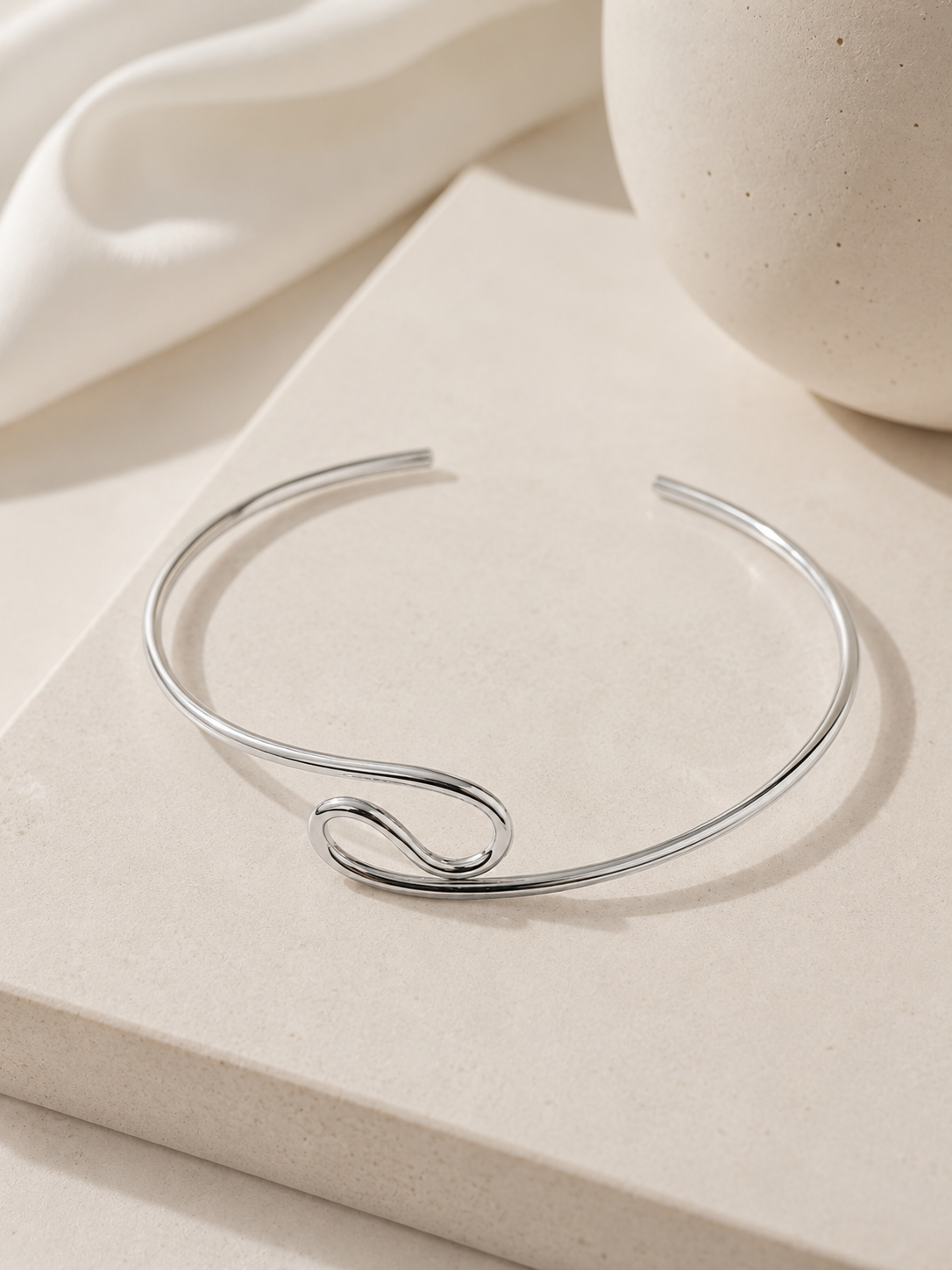 Choker Aro Onda Ródio Branco