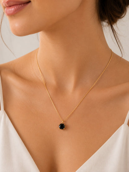 Colar Ponto de Luz Zircônia Ônix Ouro 18k