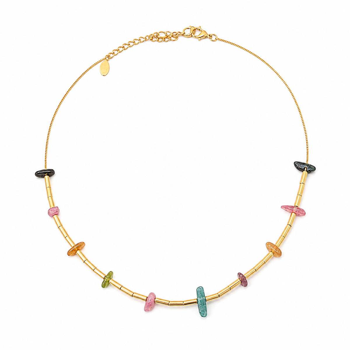 Choker Cascalho Natural com Canutilho Ouro 18k