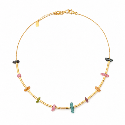 Choker Cascalho Natural com Canutilho Ouro 18k